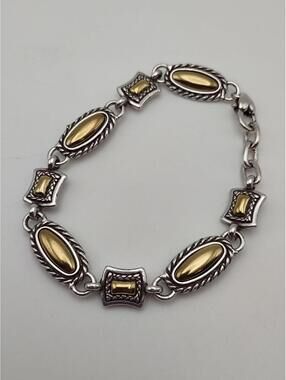 Vintage Brighton Two Tone Link Bracelet 7.5in Rope Detail